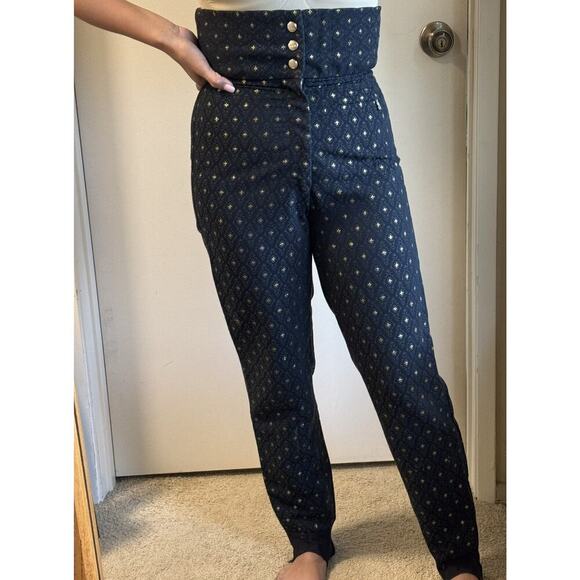 Bogner Lot Vintage Ski Stirrup Pants Two Pairs Blue Pattern and Black Gold Women - Picture 5 of 14
